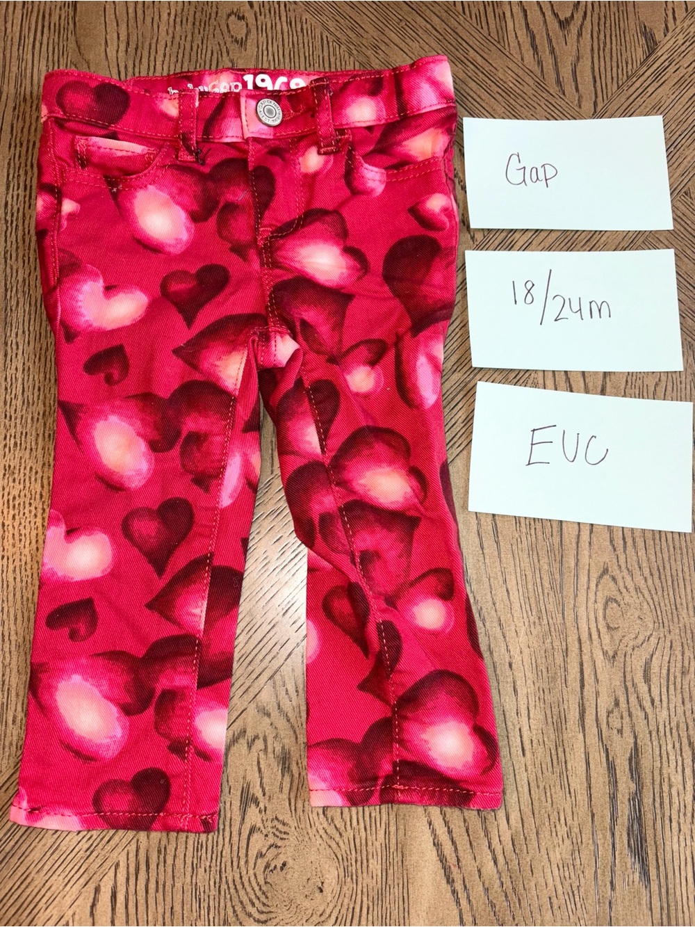 GAP Toddler Girls Pink and Red Heart Print Jeans